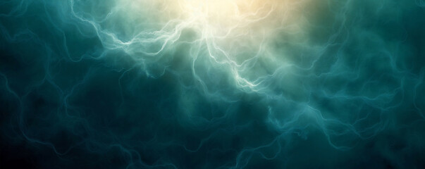 Obraz premium Dark background, dark clouds, light rays shining through the smoke, turquoise color, green fog