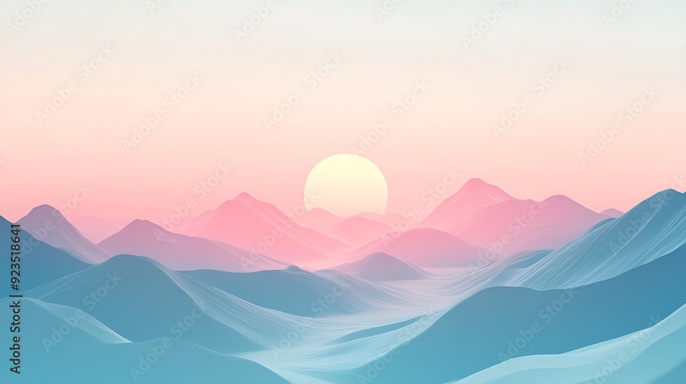 Poster tranquil cyan and blush gradient mountains in afternoon sun - 3d rendering vector illustration with 