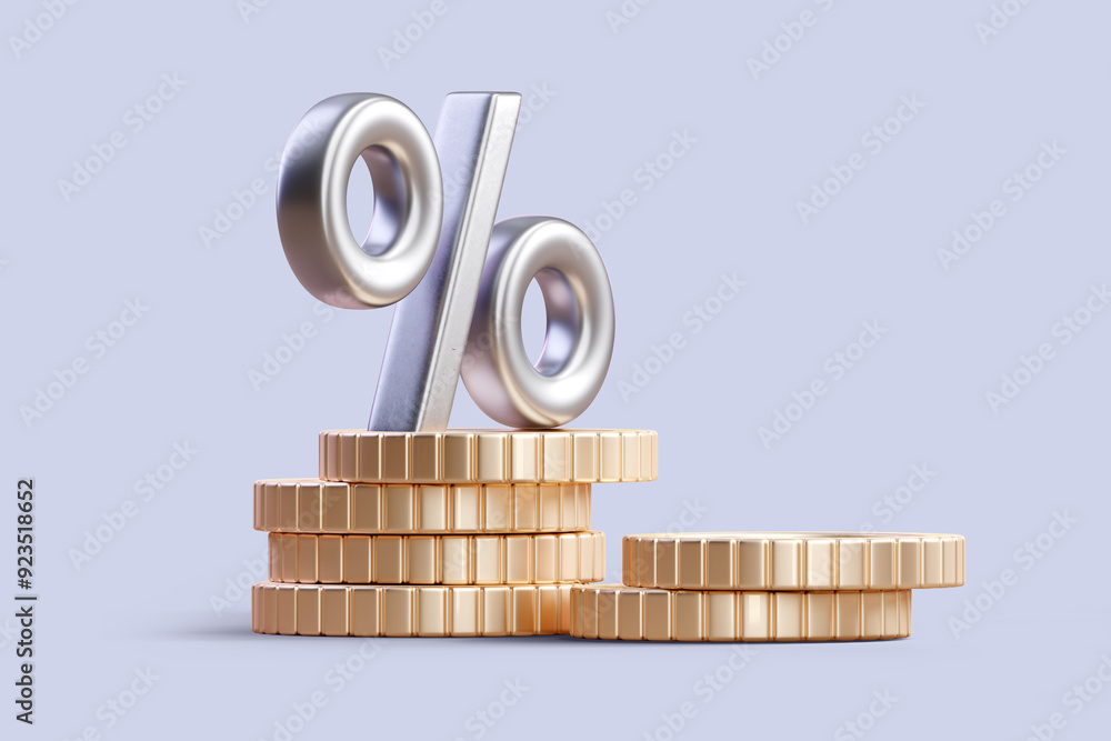 Wall mural interest rate and dividend concept. percentage symbol on stack of coins. interest rates continue to 