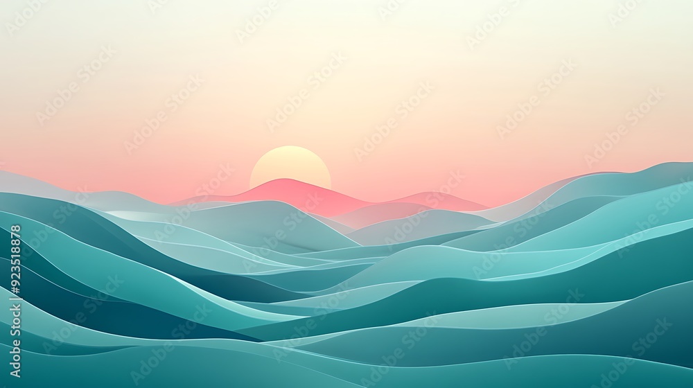 Poster tranquil twilight valley - 3d rendering illustration with pastel colors and gradient background in v