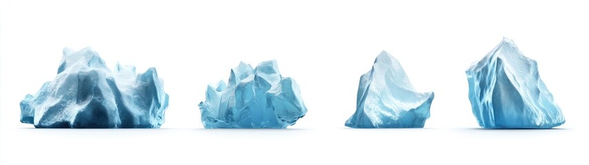 Fototapeta premium Four Isolated Blue Icebergs on White Background