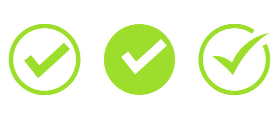 Vector check mark icons. A check mark icon indicates that the task has been completed or that the task has been approved for completion. Green checkbox "Yes".