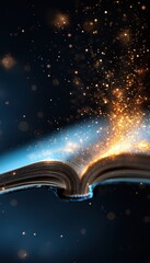 Digital textbook on a tablet, emphasizing modern education close up e-learning futuristic Fusion digital classroom backdrop