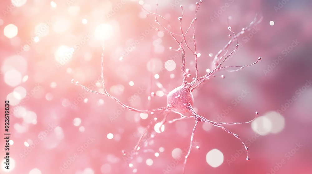 Aufkleber glowing neuron network in soft pink and platinum colors - abstract neuroscience concept with light b