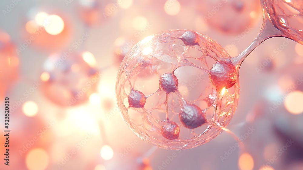 Aufkleber illuminated cell membranes in peach and nickel tones - abstract biophysics concept with soft light b