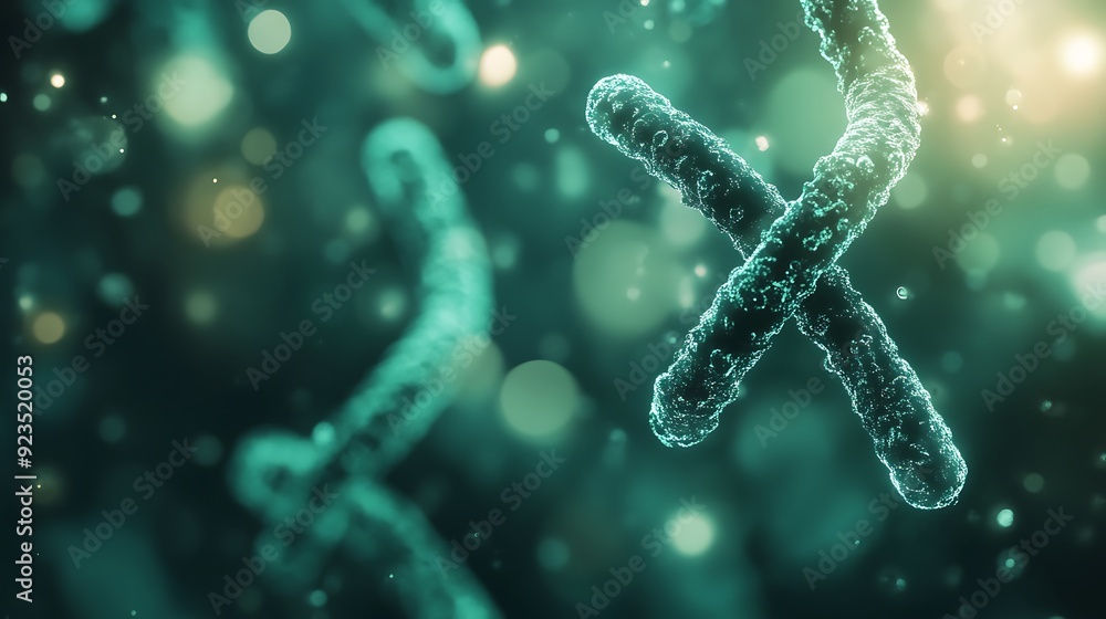 Aufkleber illuminated chromosome structure in forest green and silver - abstract cytogenetics concept with glo