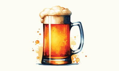 mug beer, free drink, watercolor mugs of beer, alcohol drinks, hand drawn illustration, watercolor mugs of beer