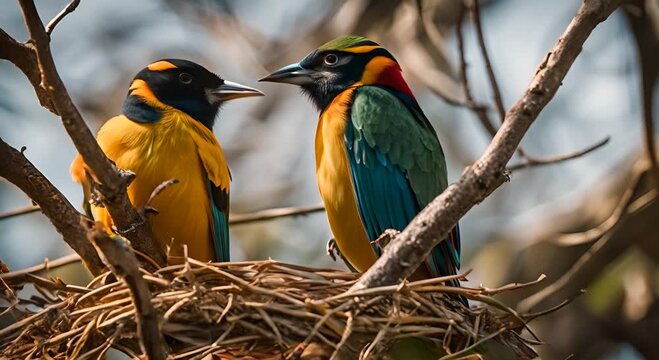 Two birds in a nest.