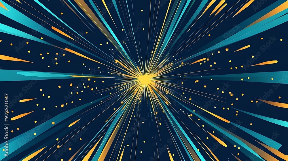 Poster dynamic radial burst pattern in abstract fan shapes on dark blue background - modern vector illustra