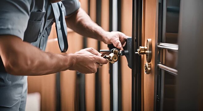 Locksmith fixing a door.