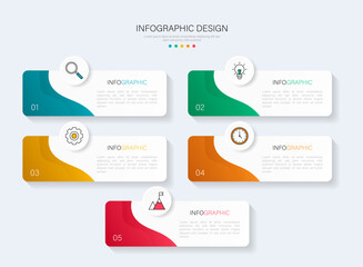 Infographic template with 5 steps or options with icons. Modern business infographic design.