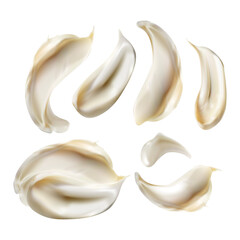 Realistic Cosmetic cream texture 3d set. Cream texture, liquid cosmetic smear.Volumetric creamy strokes collection.Face and body skin product. Vector illustration