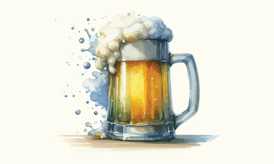 mug beer, free drink, watercolor mugs of beer, alcohol drinks, hand drawn illustration, watercolor mugs of beer