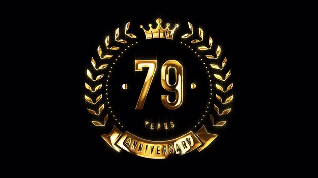 79th Anniversary Celebration. Happy 79 Years Anniversary Animation in Gold Color on the Transparent Background, Alpha Channel. Great for greetings, celebrations, events, and gifts.