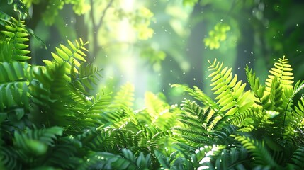 Detailed view of lush green fern leaves in a forest setting.