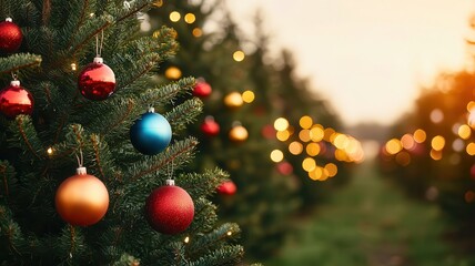 A festive Christmas tree adorned with colorful ornaments and glowing lights, capturing the essence of holiday joy and celebration.