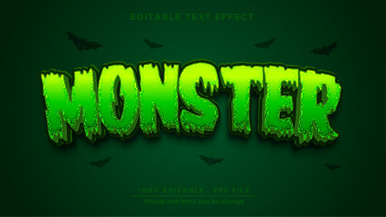 Halloween monster text effect, Green monster 3d text style 