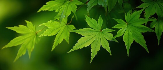 Lush Green Maple Leaves on a Branch
