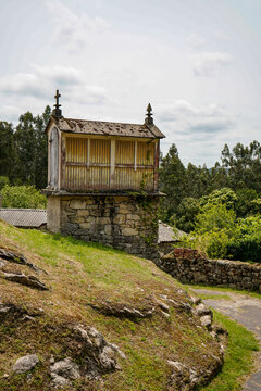 Typical Galician granary called H&oacute;rreo, Galicia, Spain