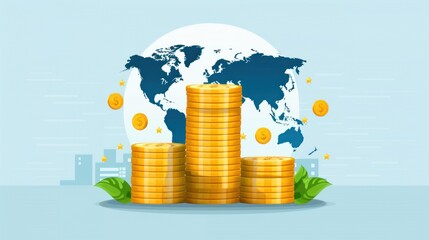 Foreign currency accounts, wealth management, flat design illustration