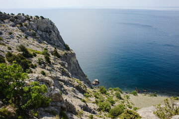 Fototapeta premium The landscape of the rocky coast of the Crimean Peninsula. Sea, sky and mountains