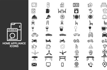 Home appliance icon set. Electronic equipment, cooking, cleaning, outline symbol collection.