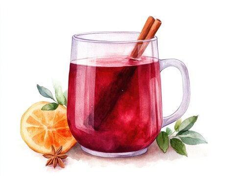 watercolor mulled wine with cinnamon and orange clip art preview