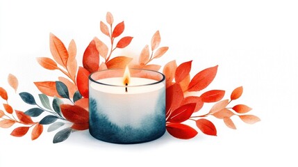 Cozy Autumn Planner Clipart in Watercolor Style with Warm Glowing Candle on White Background  Fall themed Decorative Element for Seasonal Design Prints and Invitations