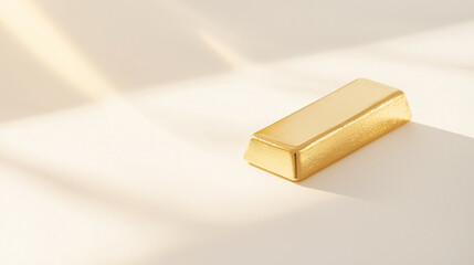 Against a clean white background, a single gold bar shines, symbolizing the essence of wealth and stability with its smooth, polished surface and golden glow, photo