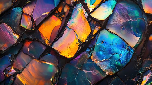 Abstract opal gemstone background. Rainbow colorful fire opals.