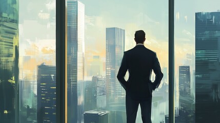 Fototapeta premium Businessman looking out window.