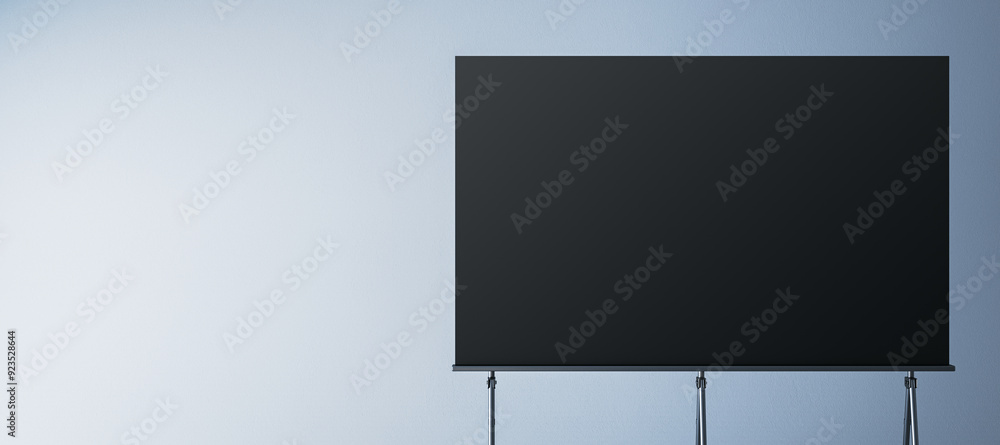 Aufkleber empty black mock up stand for placing images and texts. gray background. 3d rendering.