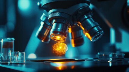 Microscope Lens Focused on Glowing Object