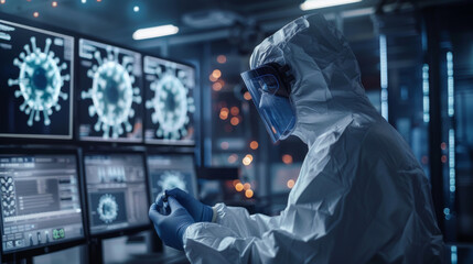 Medicine doctor and robotics research and analysis. Diagnose checking coronavirus or covid-19 testing result  virtual screen  laboratory