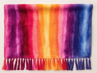 Obraz premium Groovy retro tie dye beach towel with colorful fringed edges in a vibrant playful watercolor style This design evokes a joyful summery and modern vibe perfect for tropical beach themed