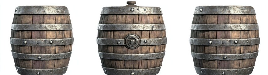 Fototapeta premium Wooden Barrel With Iron Bands and Spikes