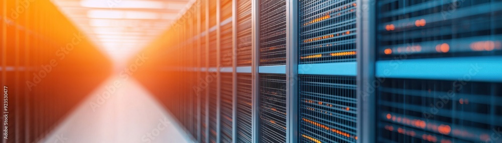 Aufkleber futuristic data center interior showcasing rows of high-tech servers with glowing lights in a modern