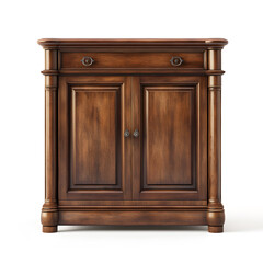 Vintage wooden sideboard with drawers and cabinets isolated on white