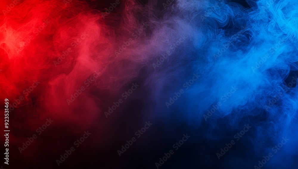 Wall mural In neon colors, red smoke covers a blue background