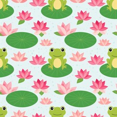 seamless pattern with frog an flower