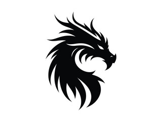 Dragon Head Tattoo Silhouette. Dragon Vector Illustration. Dragon head for Logo.
