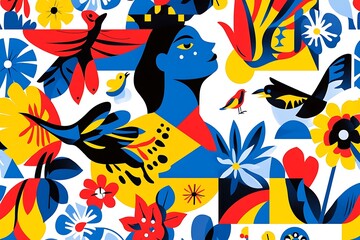 National hispanic heritage month banner with tropical flowers. 