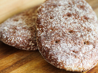 Traditional Finnish rye bread on a table
