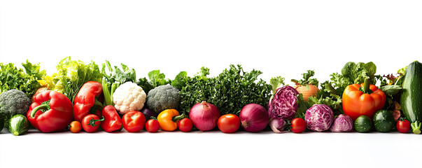 vegetables arrange in line on white background with copy space