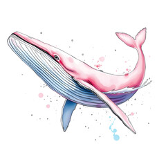 Illustrator of whale tattoo design isolated on white background