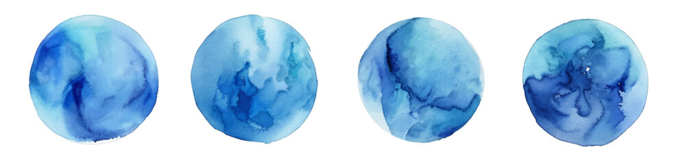 Set Abstract Circle Texture Blue Watercolor Stain On White Background

