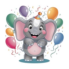 Obraz premium Happy cute elephant cartoon isolated on white background