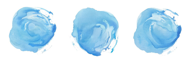 Abstract Circle Texture Blue Watercolor Stain On White Background, Set watercolor Circle