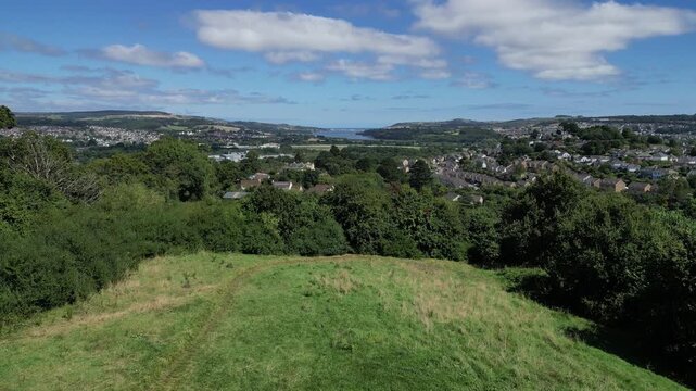 Newton Abbot, South Devon, England: DRONE VIEWS: Northern section of Newton Abbot, houses, factories, Newton Abbot racecourse and the River Teign. Newton Abbot is a 13th century market town (6).