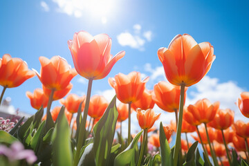 Fototapeta premium red tulips against sky